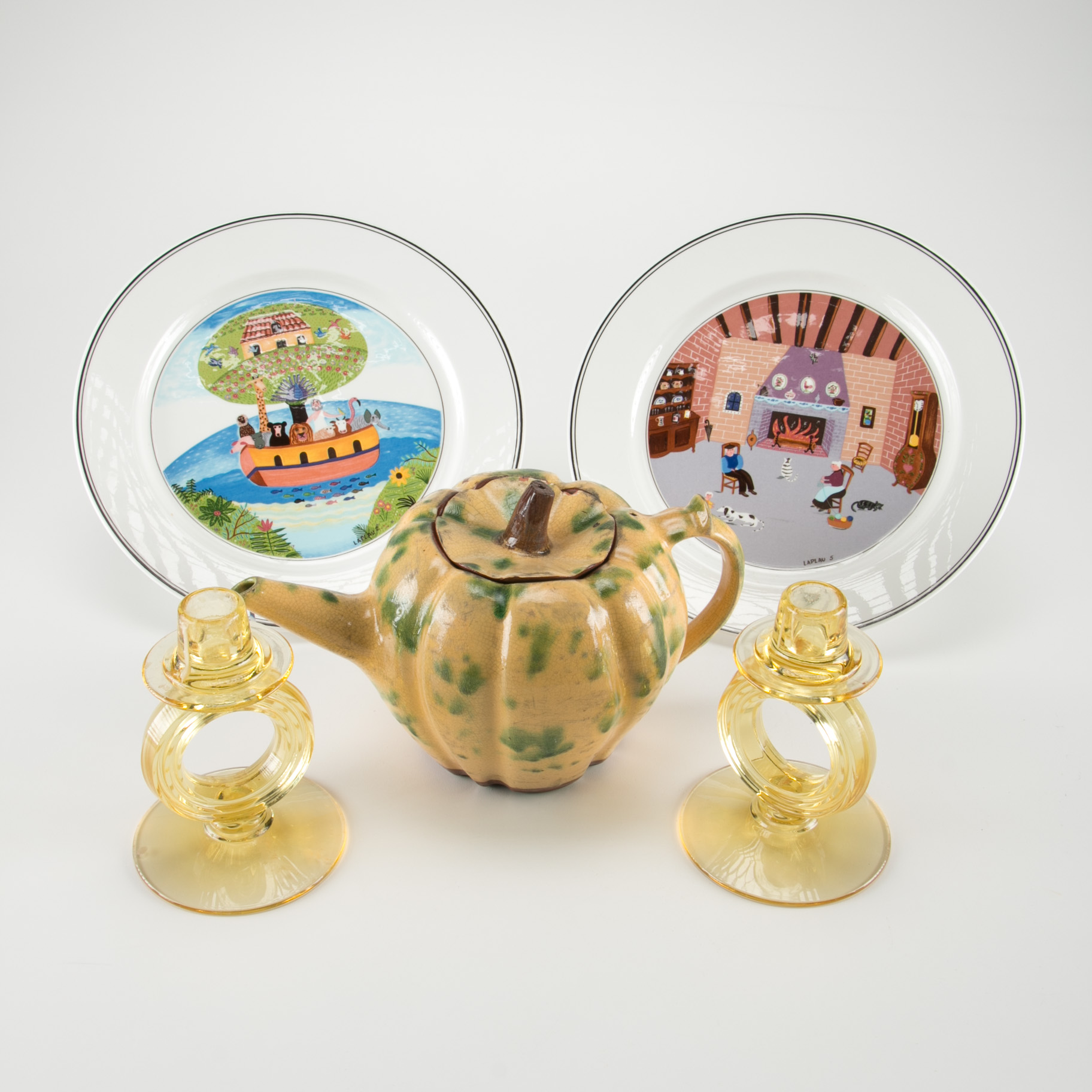 Art Deco Depression Glass, Redware Teapot, Villeroy & Boch Plates EBTH