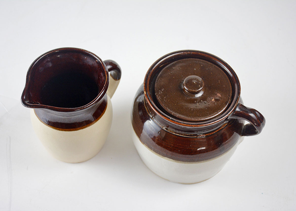 Roseville Pottery Pitcher and Unmarked Lidded Jug EBTH