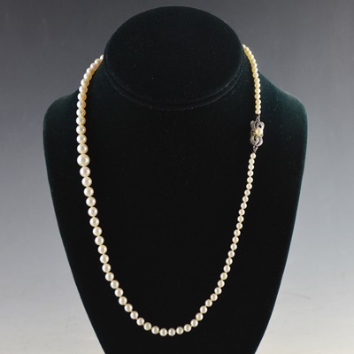 Vintage Mikimoto 20" Cultured Pearl Necklace With Ornate Sterling Clasp