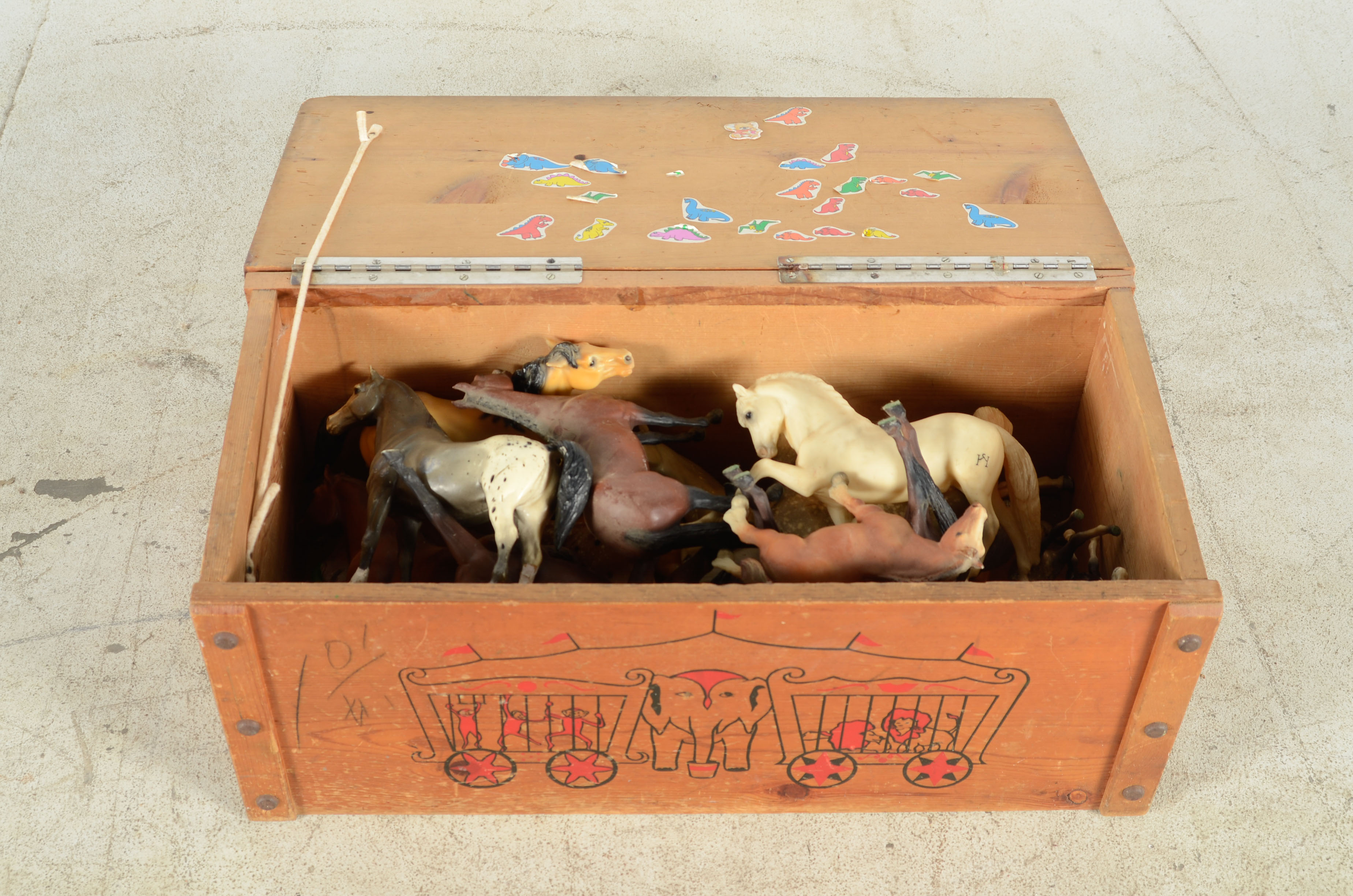 Vintage Wood Toy Chest with Vintage Horses EBTH