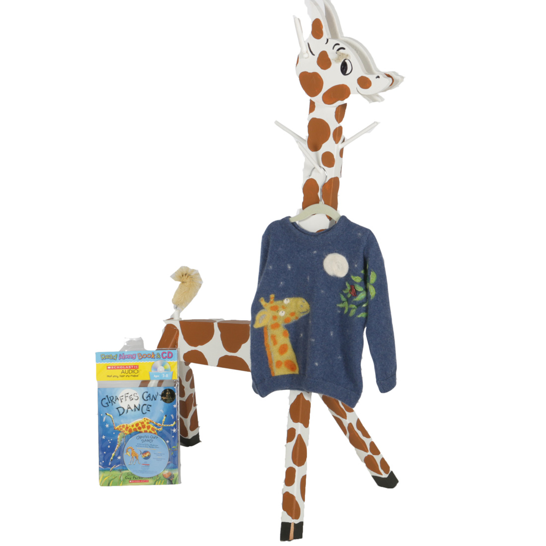Giraffe Coat Rack, Book and Sweater EBTH