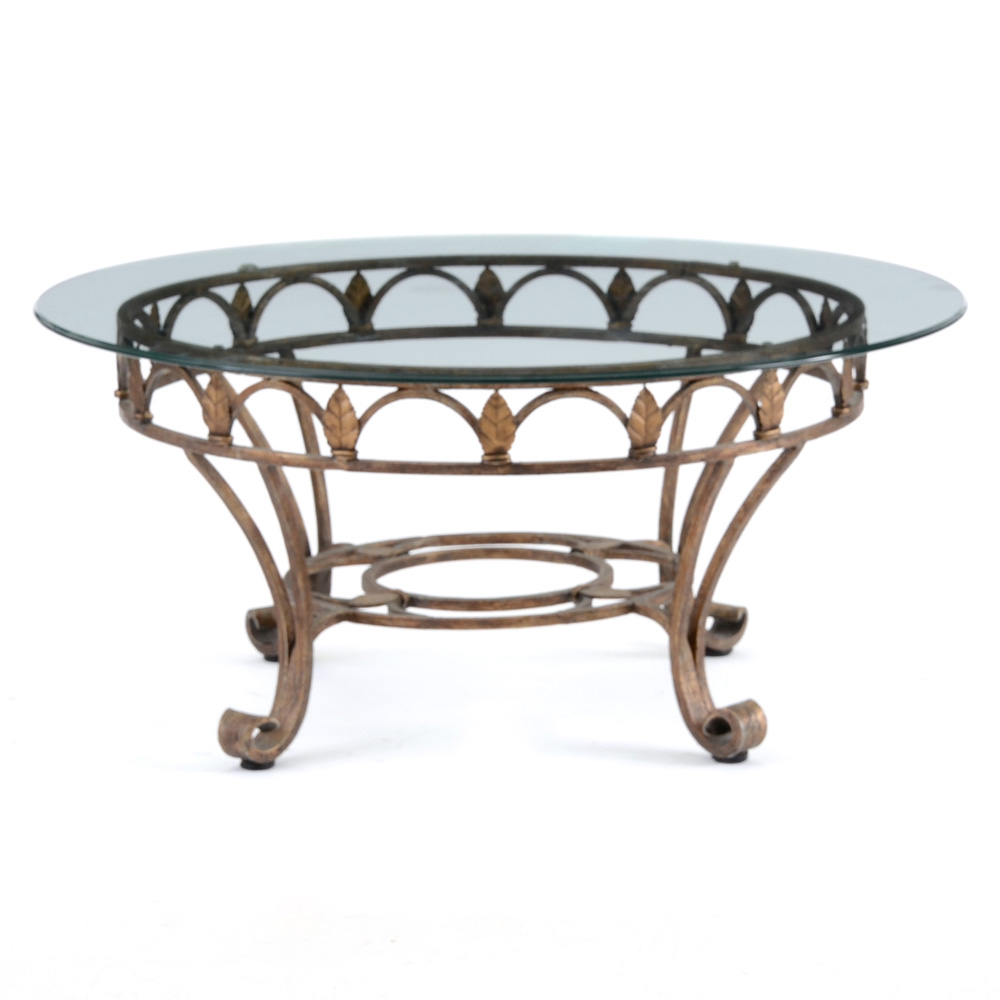 Round Wrought Iron and Glass Coffee Table EBTH