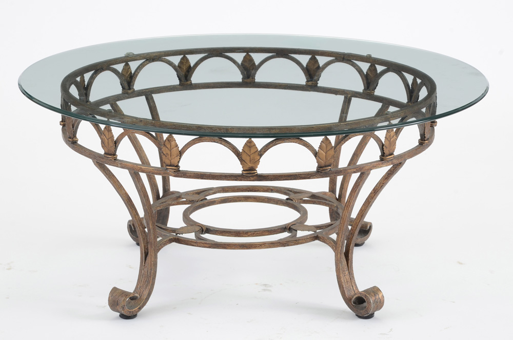 Round Wrought Iron and Glass Coffee Table EBTH