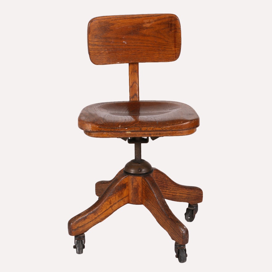 Vintage Wood Rolling Desk Chair Ebth