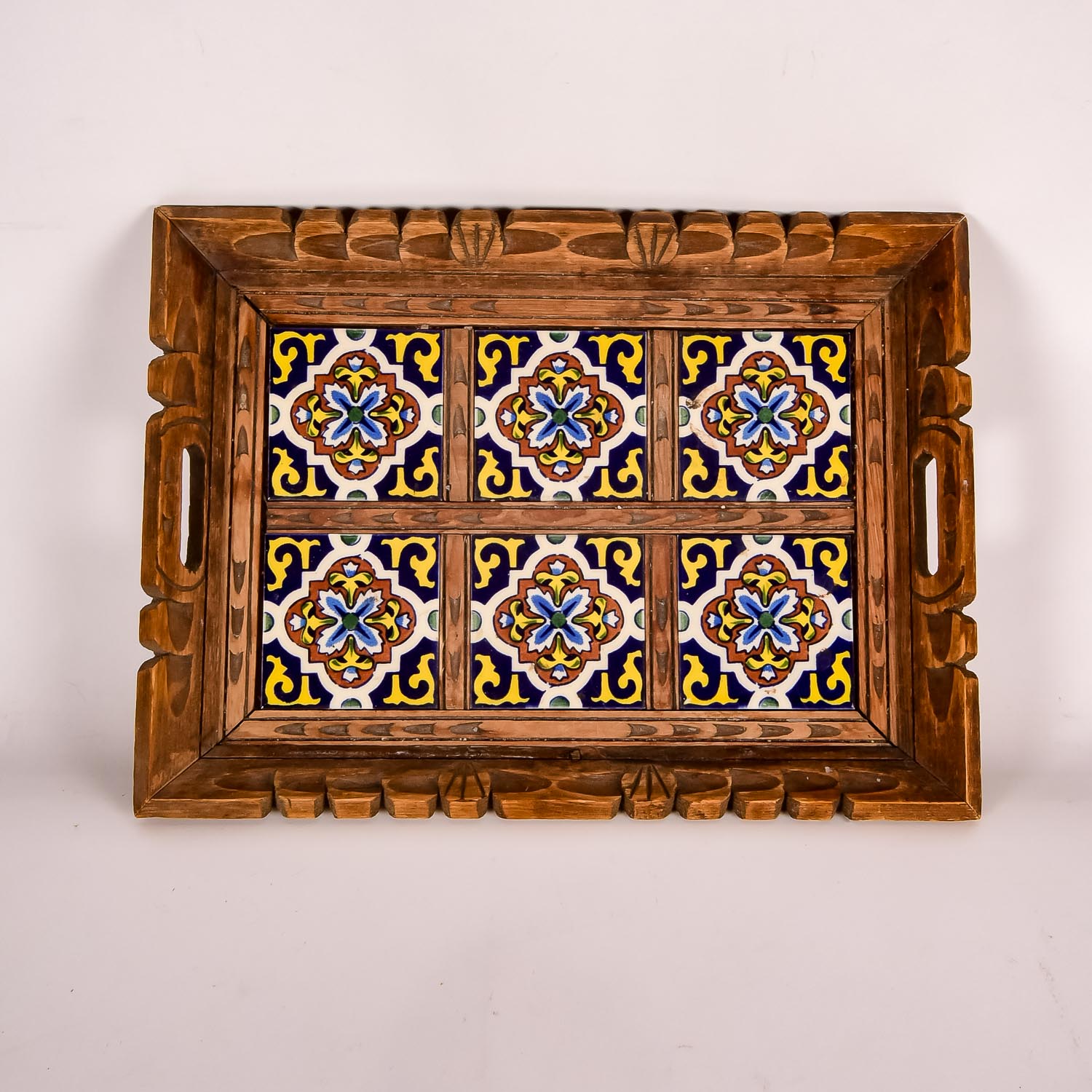 Vintage Wooden and Ceramic Tile Serving Tray EBTH