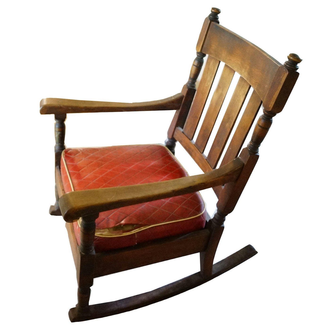 Antique Wood Rocking Chair With Red Cushion Ebth