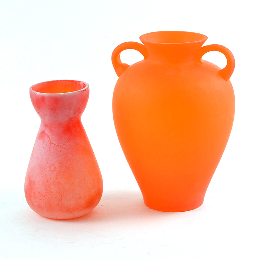 Red and Orange Frosted Glass Vase Pair EBTH