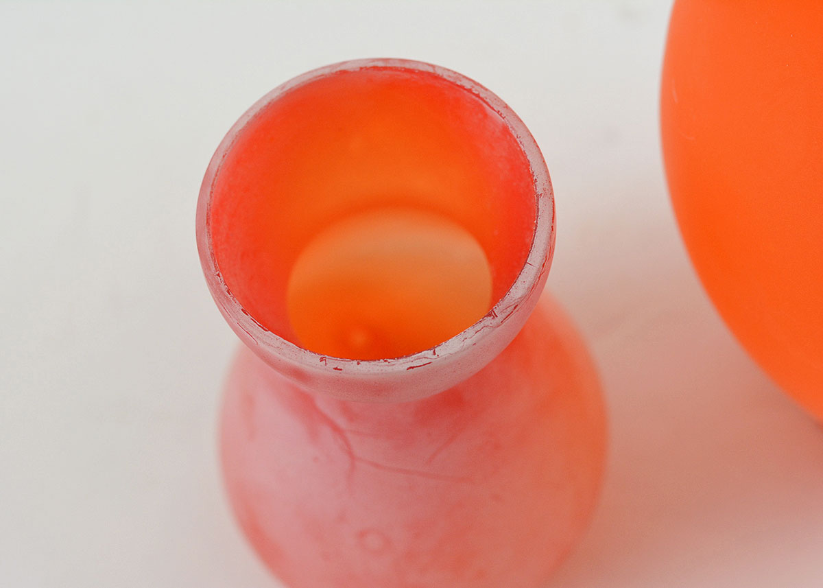 Red and Orange Frosted Glass Vase Pair EBTH
