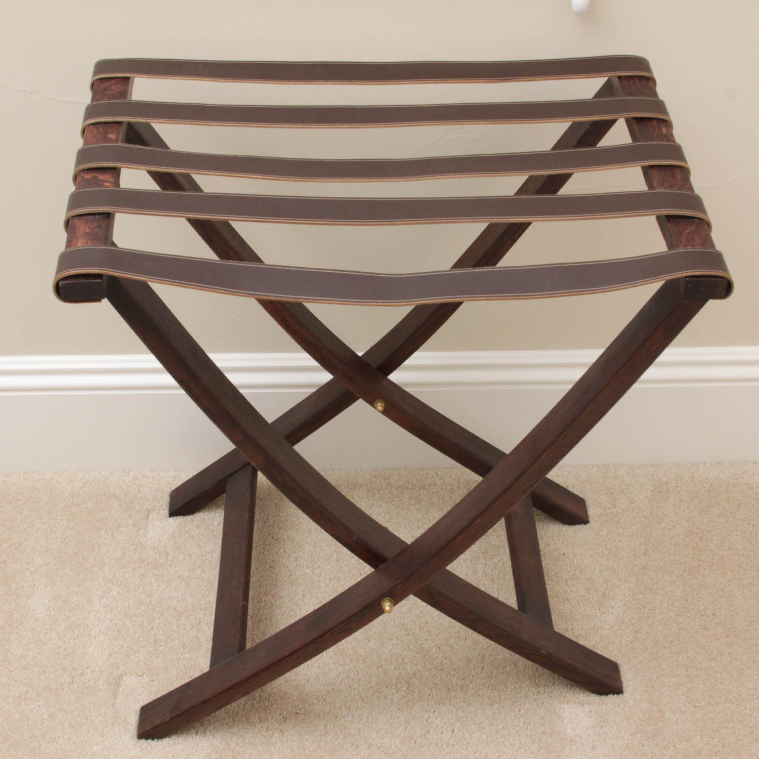 Wooden and Leather Luggage Rack EBTH