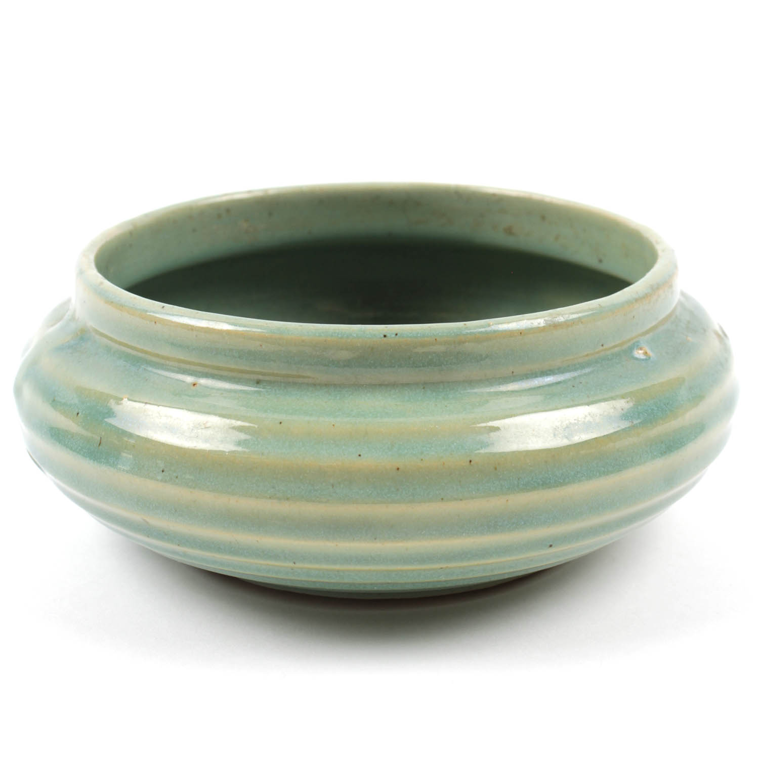 Art Deco Pottery Shallow Bowl in Seafoam Green Glaze EBTH