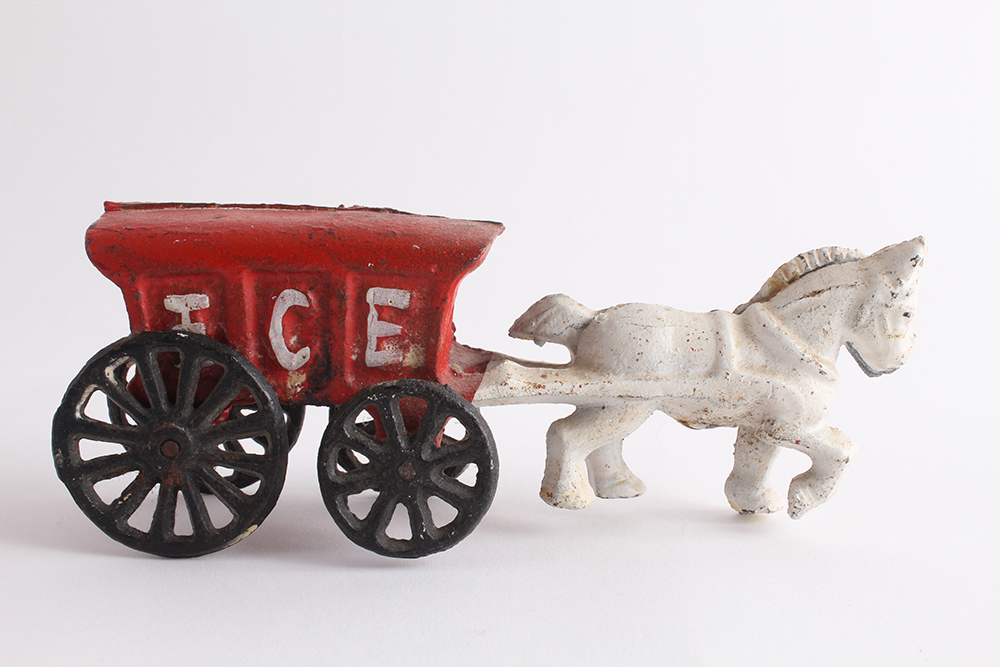 Vintage Painted Cast Iron Horse Drawn Ice Wagon Toy EBTH