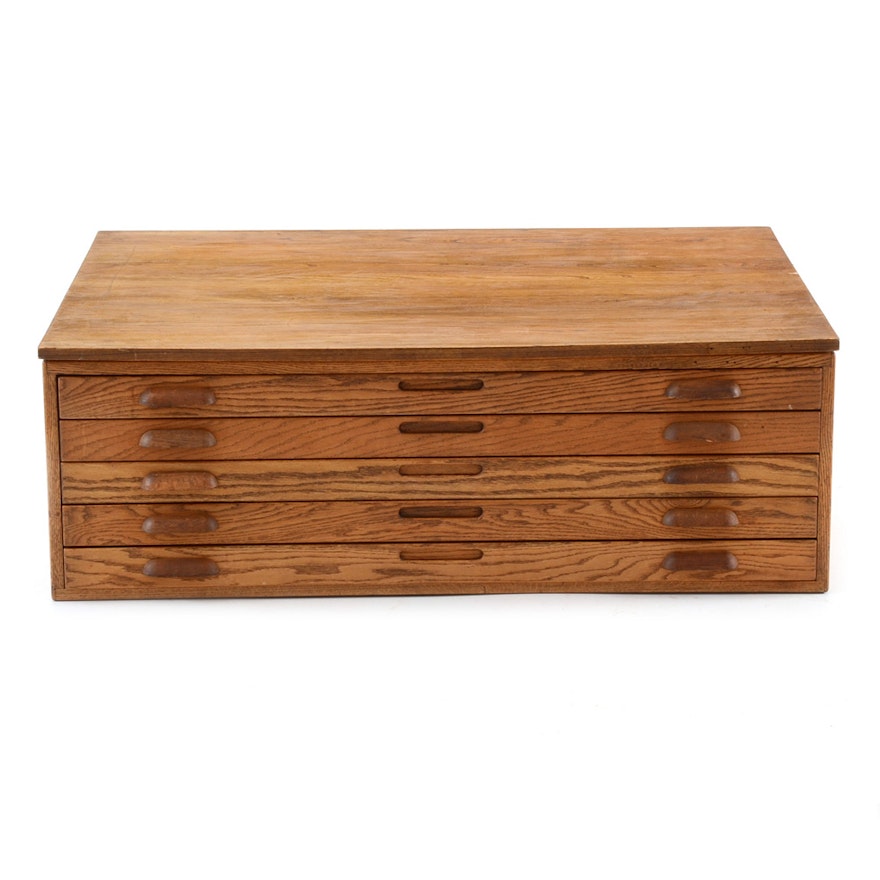 Oak Coffee Table Five Drawer Map File Ebth Oak Coffee Table Five Drawer Map File