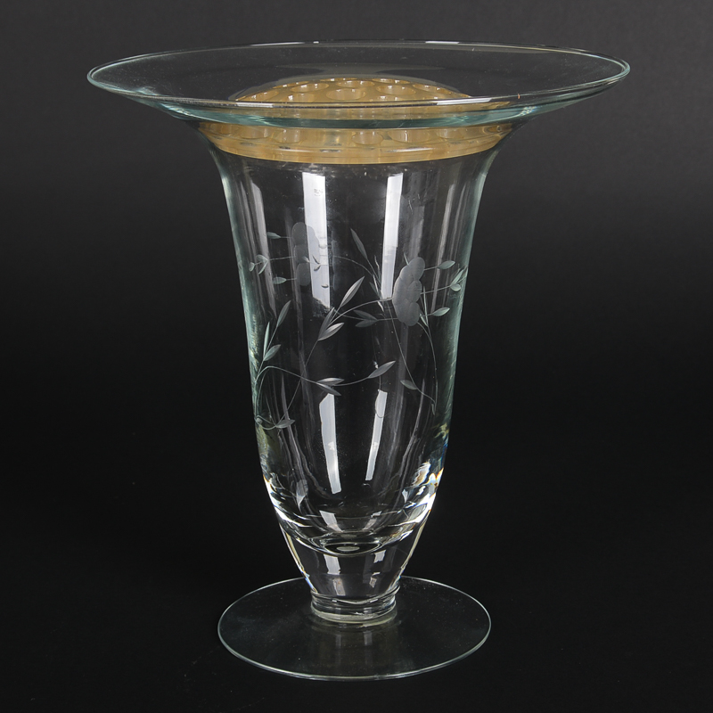 Vintage Cut Glass Vase with Flower Frog EBTH