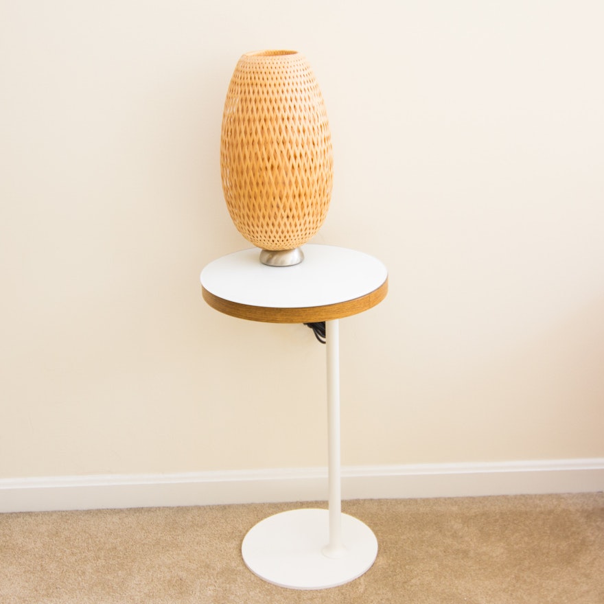 Swivel Gl Top Side Table And Braided Cane Lamp By Ikea Ebth Swivel Gl Top Side Table And Braided Cane Lamp By Ikea