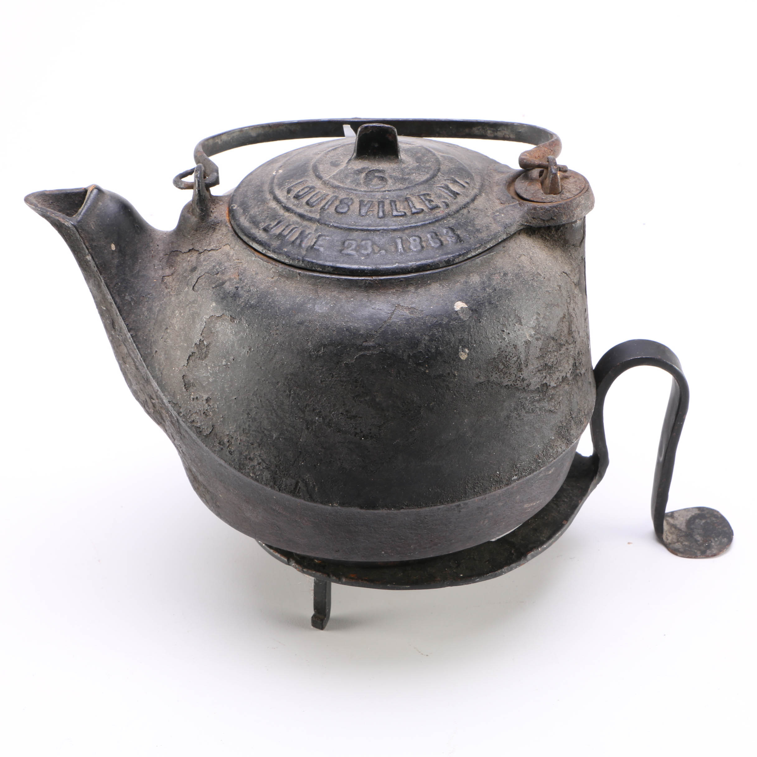 Antique Cast Iron Kettle on Stand EBTH