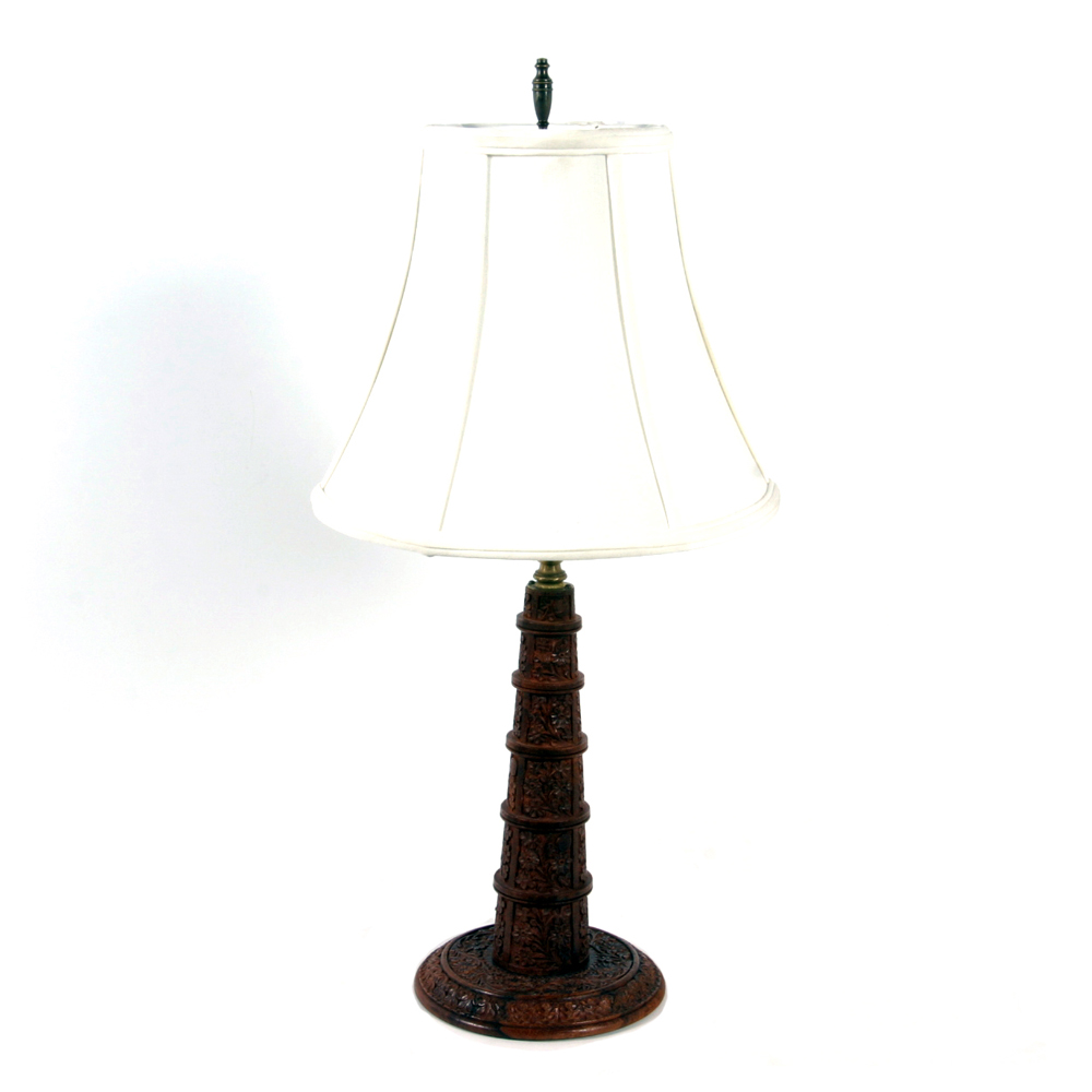 Hand Carved Wood Table Lamp EBTH
