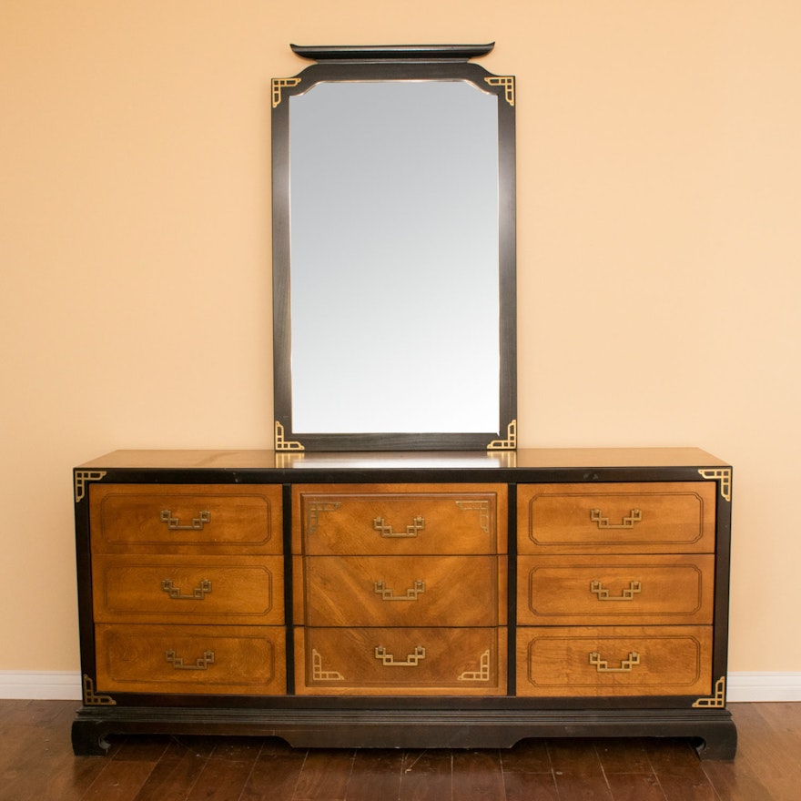 Vintage Bassett Furniture Dresser And Mirror Ebth