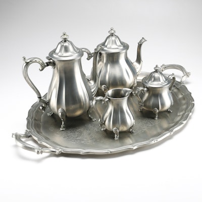 Silver Plated Tray and Pewter Tea Set Silver Plated Tray and Pewter Tea Set