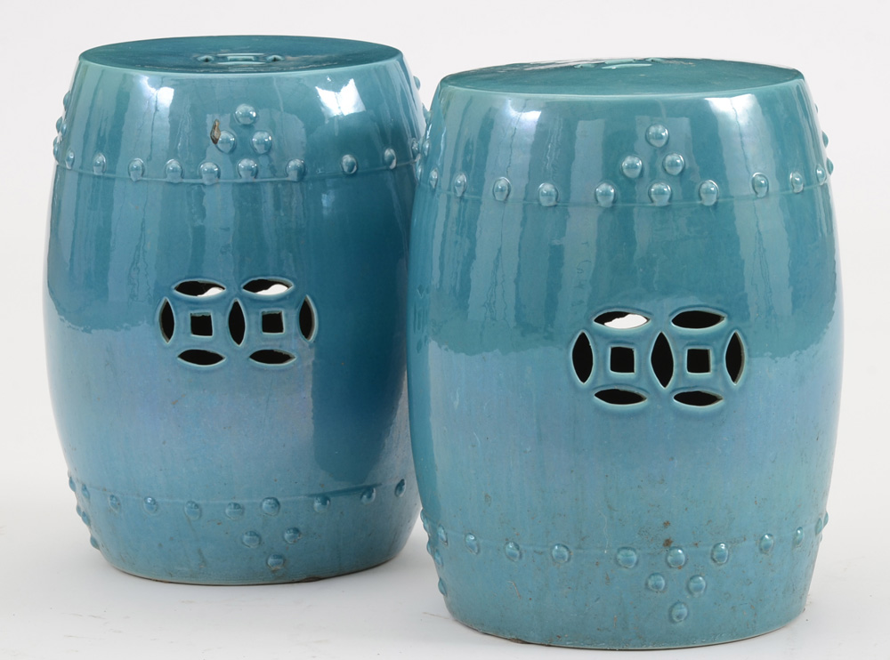 Pair of Blue Ceramic Garden Seats EBTH