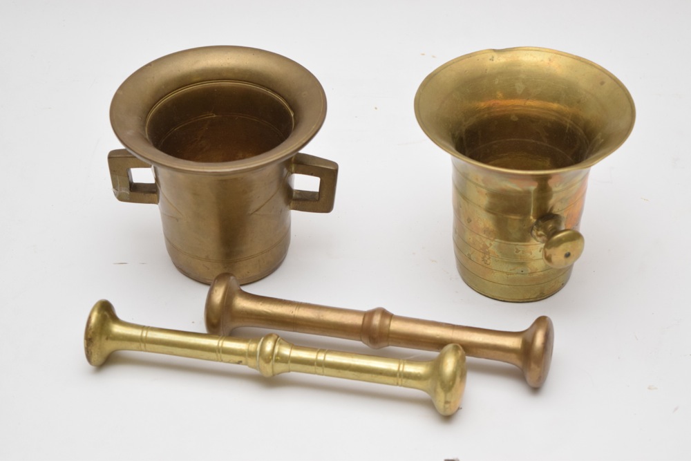 Pair of Antique Brass Mortar and Pestles | EBTH