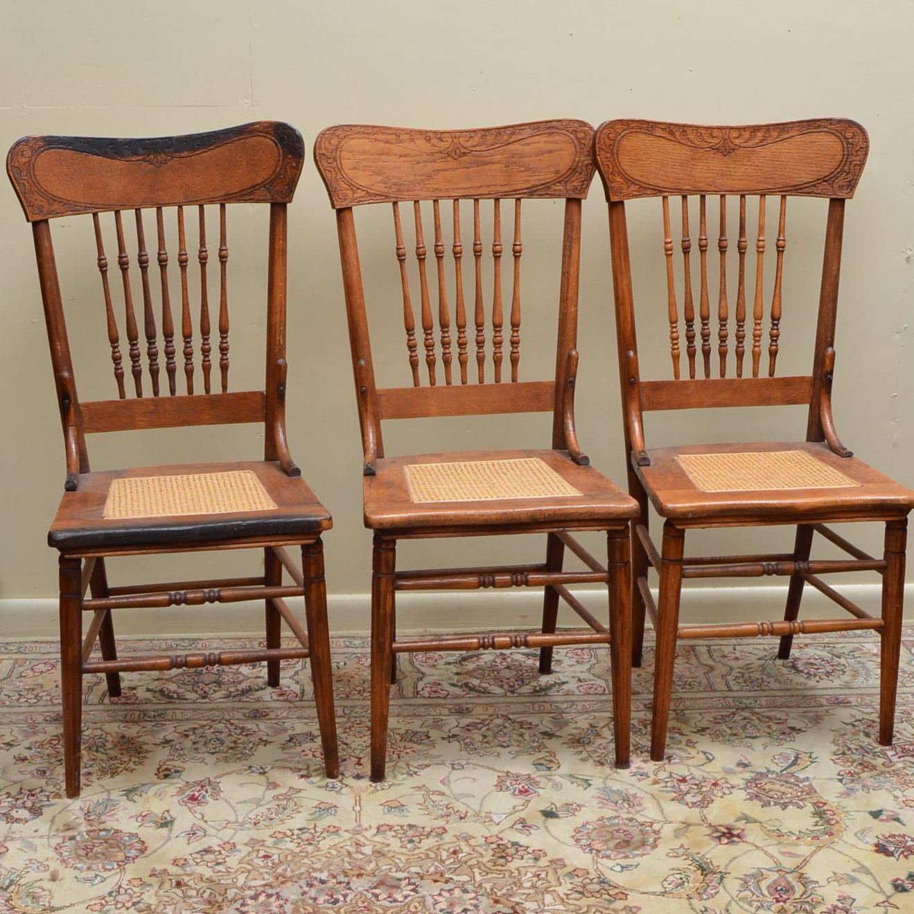 Vintage Oak Side Chair Trio EBTH