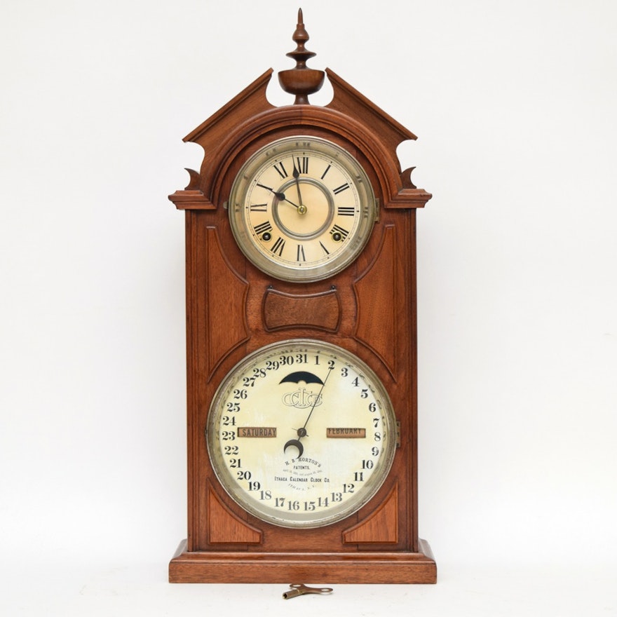 Antique H.B. Horton's Patent Ithaca Clock Company Calendar Mantel Clock