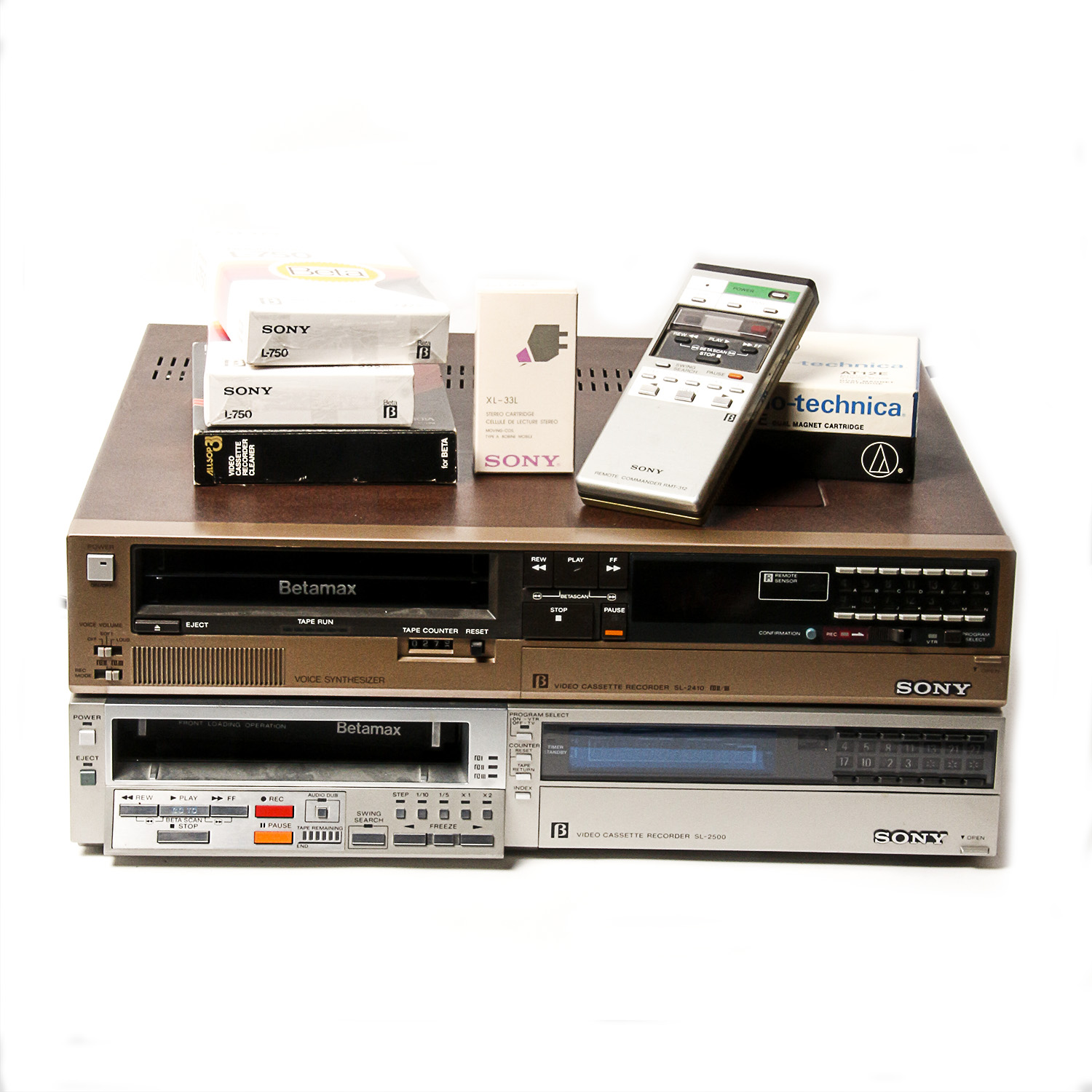 Pair of Sony Betamax Video Cassette Recorders with Remotes and