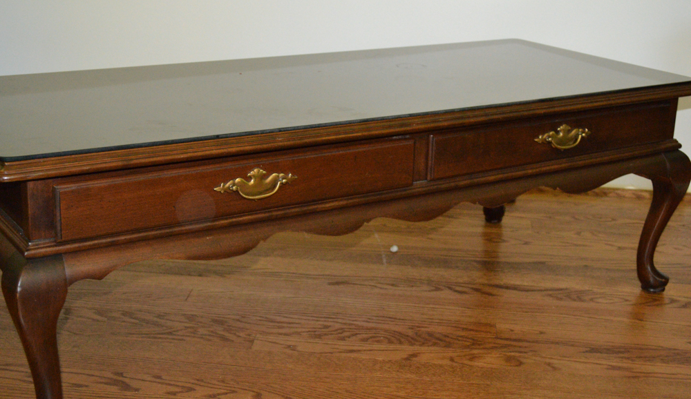 Ethan Allen Glass Top Cherry Coffee Table EBTH