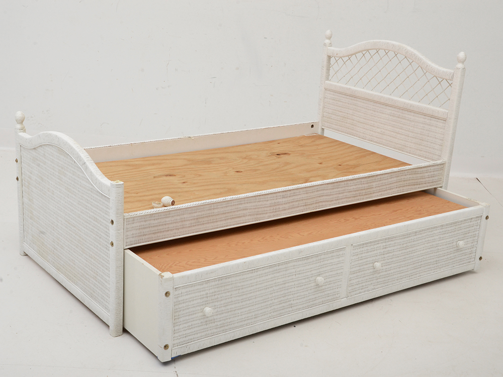 White Wicker Twin Trundle Bed EBTH