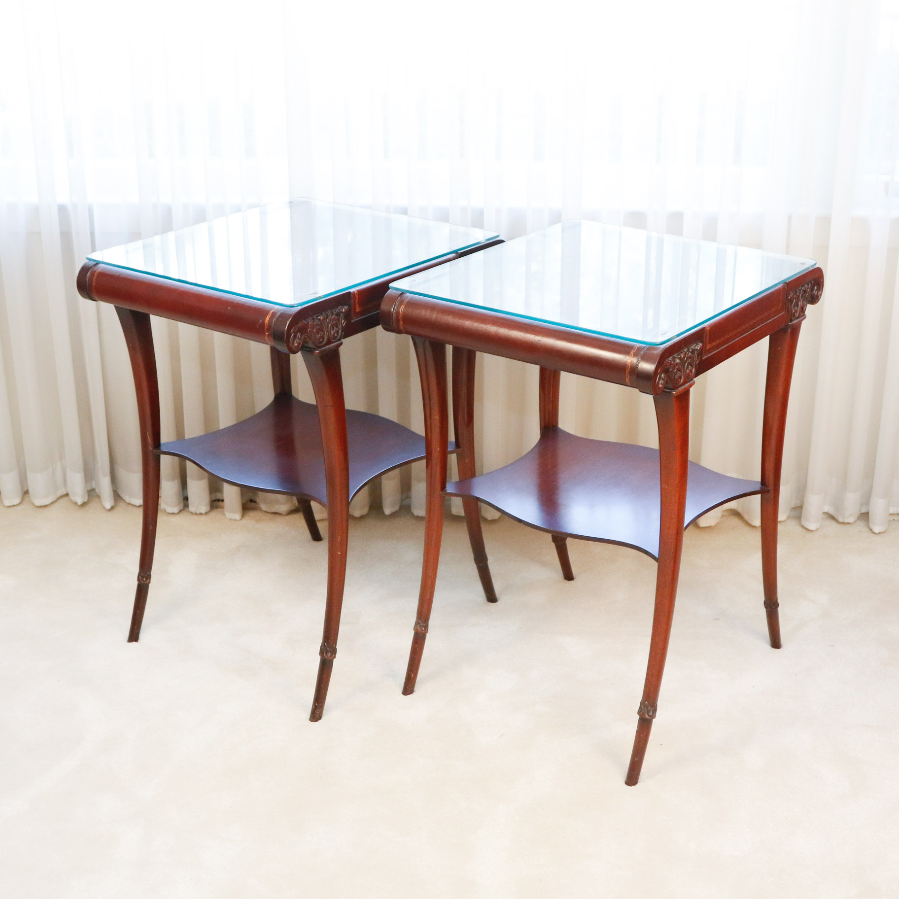 Zangerle and Peterson Mahogany and Tooled Leather End Tables EBTH