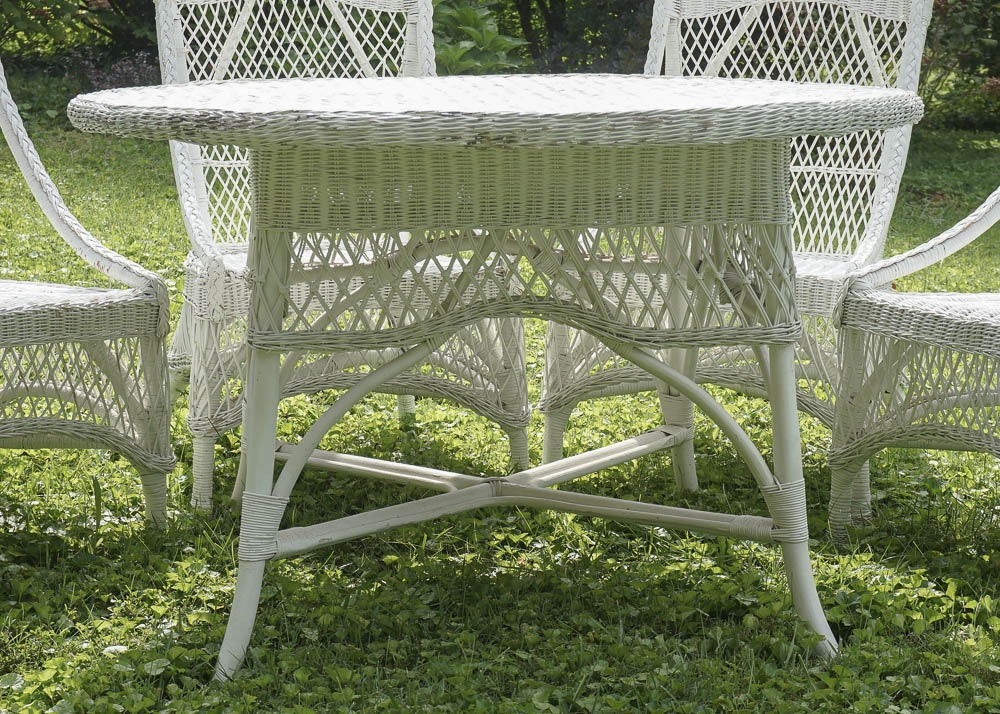 Vintage Victorian Style White Wicker Dining Table and Four Chairs | EBTH