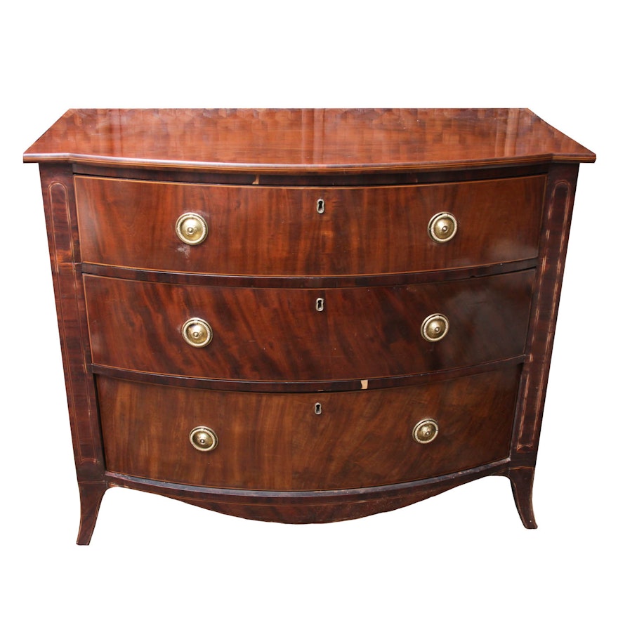Antique Hepplewhite Style Figured Mahogany Bow Front Dresser Ebth Antique Hepplewhite Style Figured Mahogany Bow Front Dresser