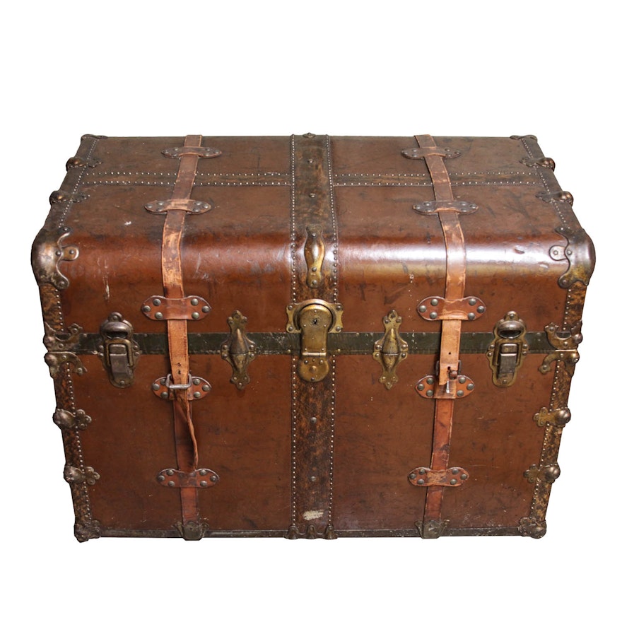 Antique H.W. Rountree & Bro. Leather Steamer Trunk : EBTH