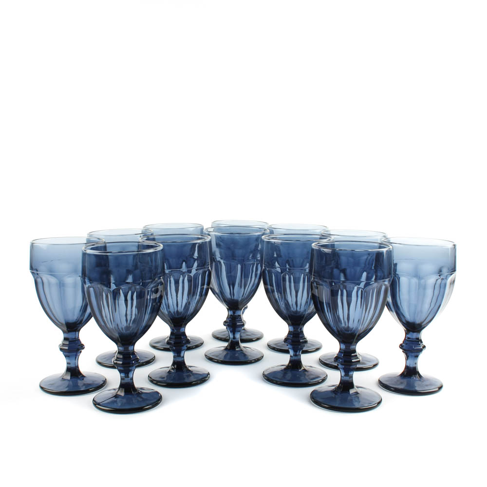Twelve Libbey Duratuff Gibralter Dusky Blue Water Goblets EBTH