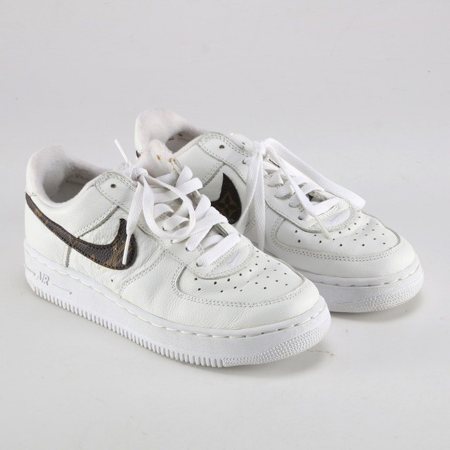 Pair of Youth Nike Air Force 1 Shoes with Louis Vuitton Swoosh : EBTH