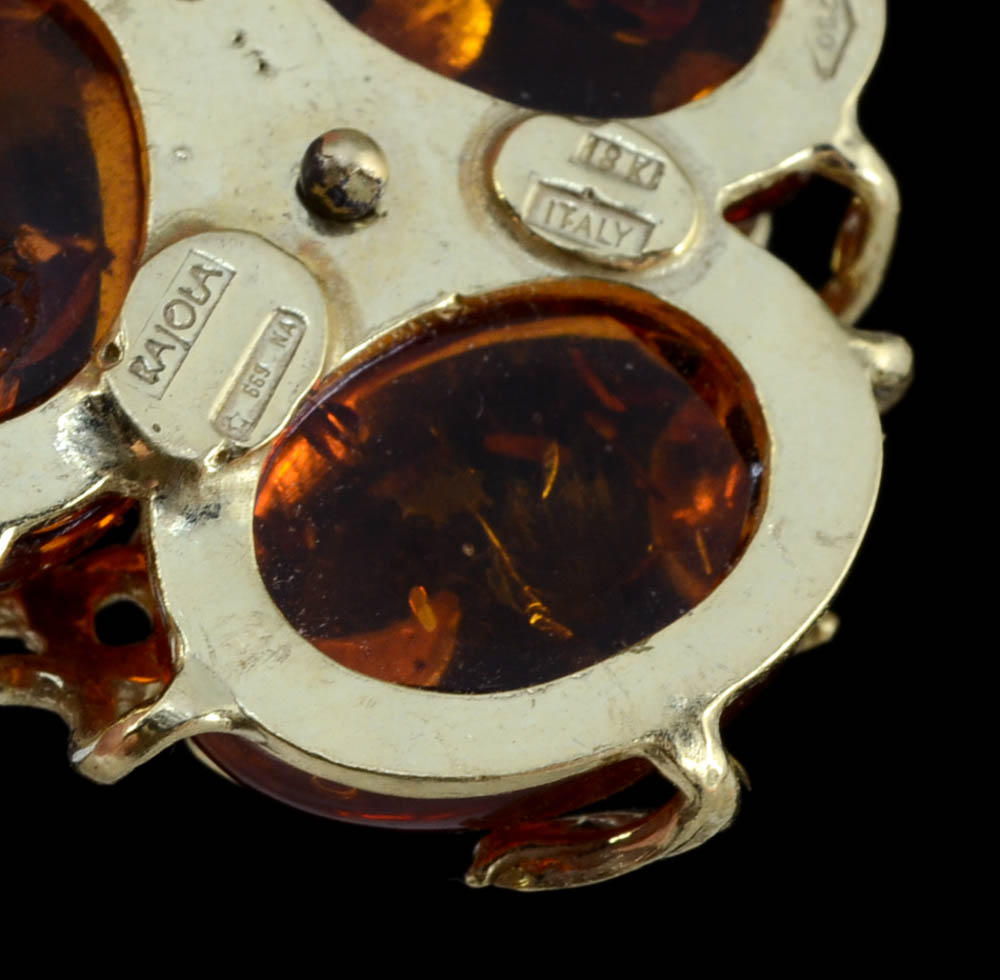 Rajola Italian Designer 18K Yellow Gold and Amber Dangle Pendant EBTH