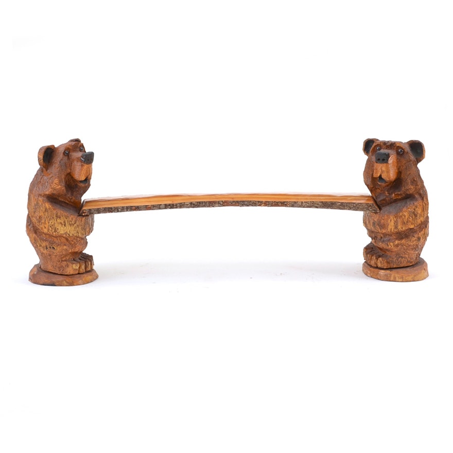 carved bear bench by