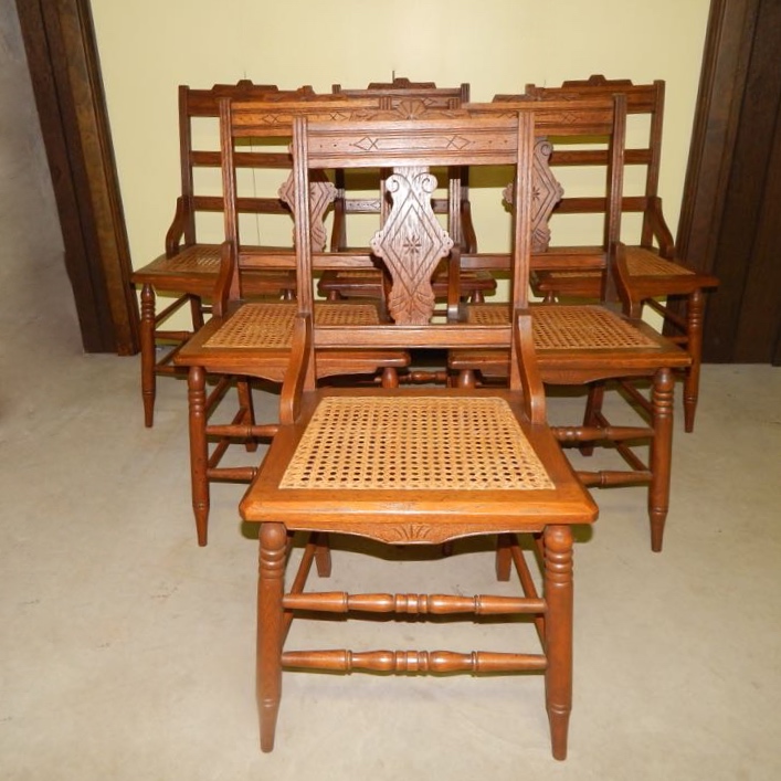 Six Eastlake Victorian Carved Cane Seat Chairs EBTH