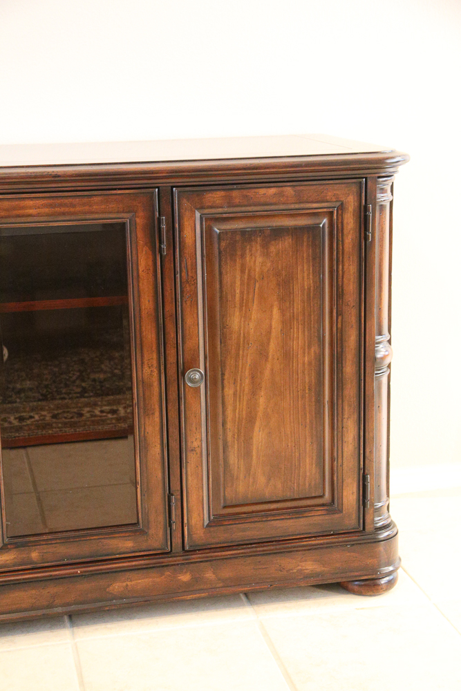 Dark Stain Credenza with Glass Front Doors EBTH
