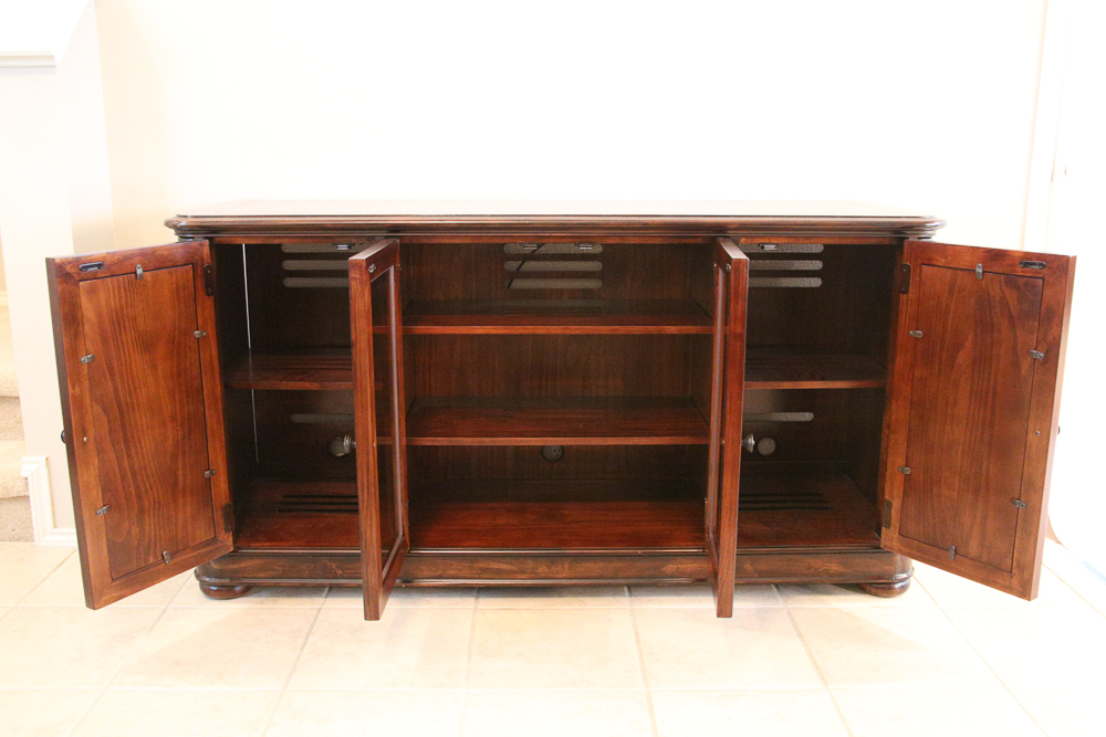 Dark Stain Credenza with Glass Front Doors EBTH