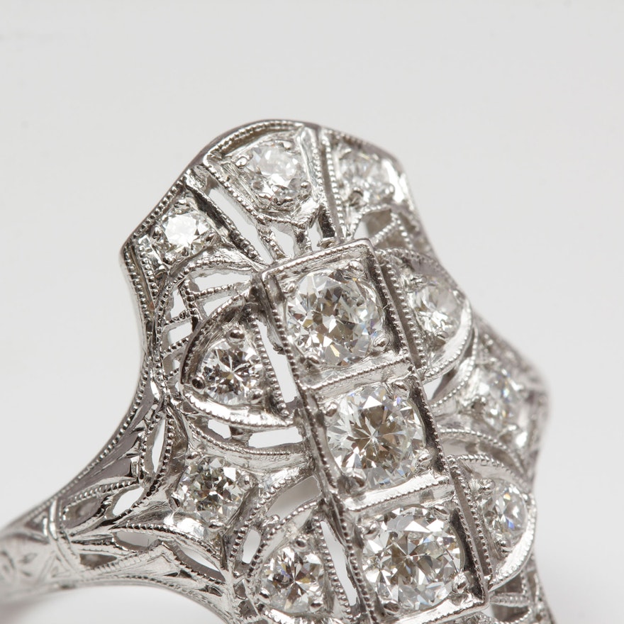Platinum Art Deco Diamond Ring | EBTH
