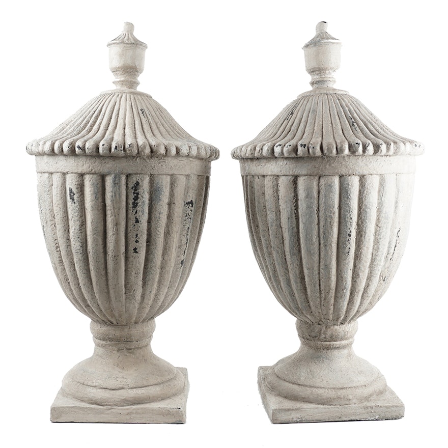 Pair of Large Decorative Cast Resin Urns by Wisteria EBTH