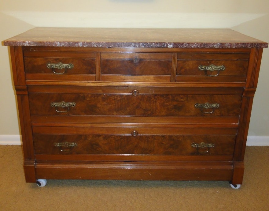 Antique Burl Wood Dresser With Marble Top Ebth