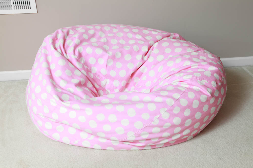 Large Pink and White Polka Dot Bean Bag Chair EBTH