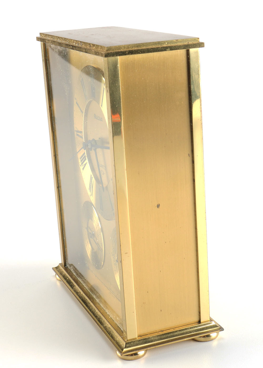 Gold Tone Bulova Mantel Clock with Thermometer and Barometer EBTH