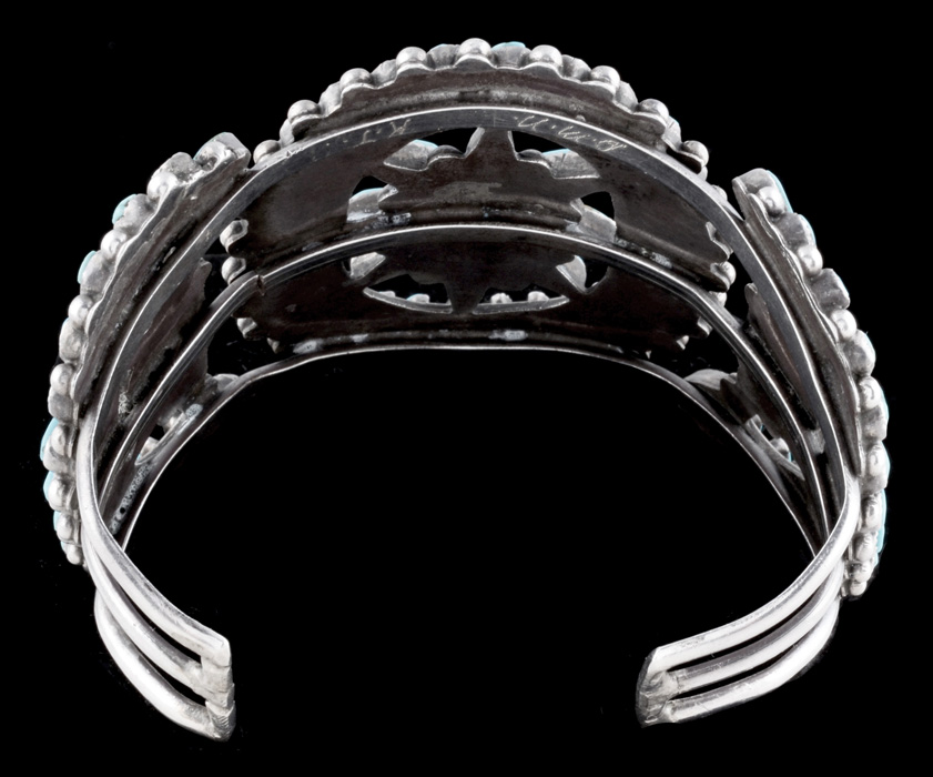 Bracelet Zuni En Argent 925 Et Turquoise Sleeping Beauty, Signé J.S. Bellson - Pièce Artisanale Native Américaine