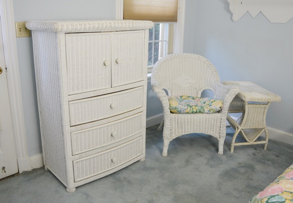 White Wicker Chair and Side Table EBTH