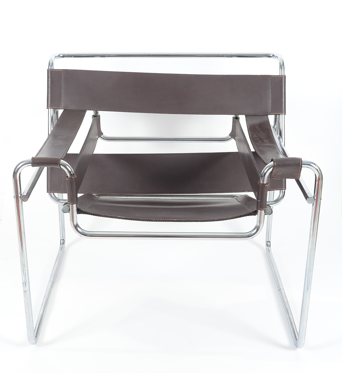 Pair of Wassily by Gavina of Italy Brown Leather and Chrome Chairs EBTH