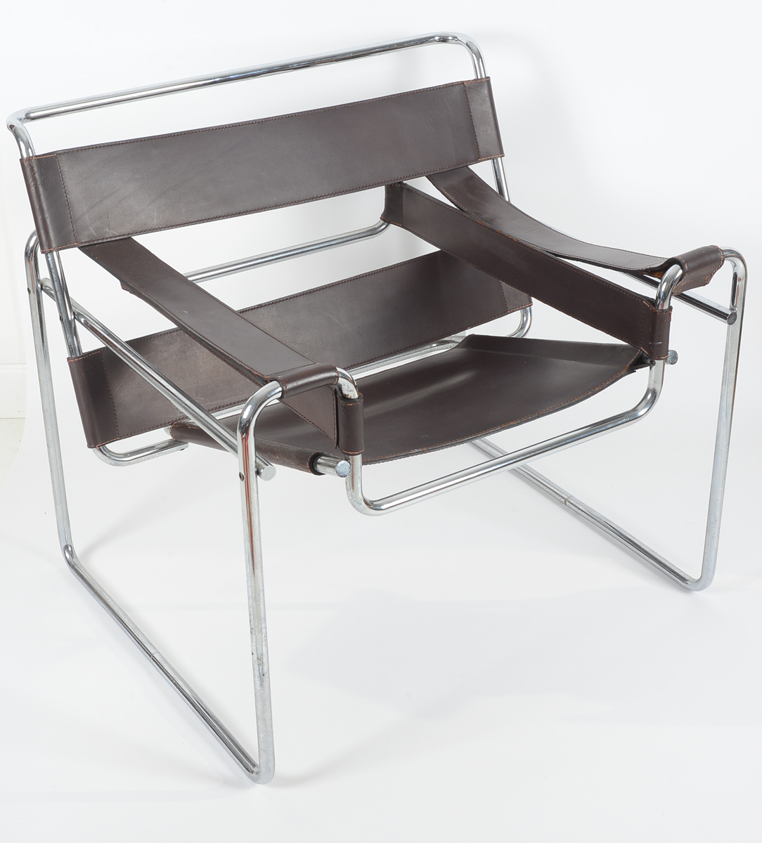 Pair of Wassily by Gavina of Italy Brown Leather and Chrome Chairs EBTH