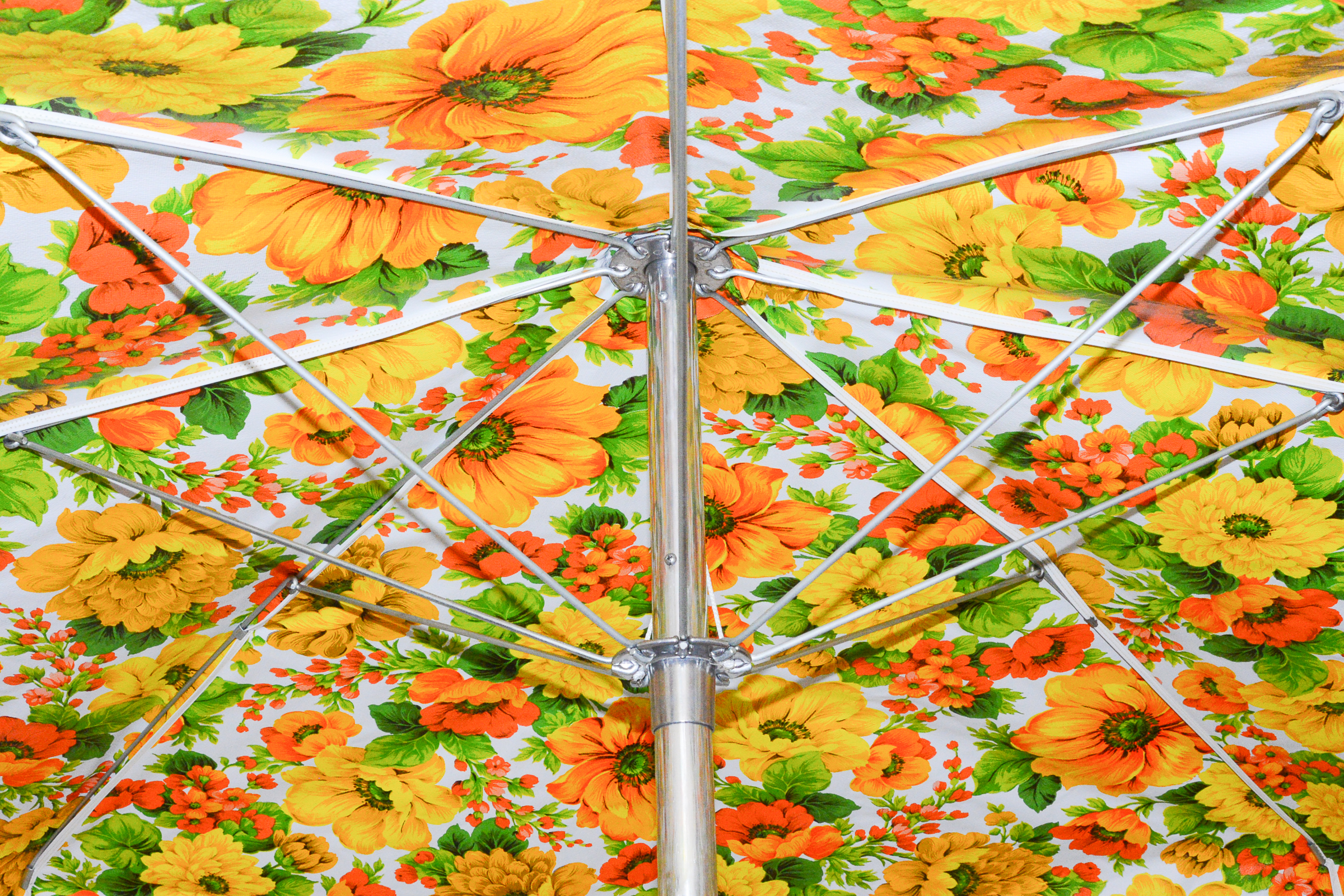 Vintage Yellow and Orange Floral Print Umbrella with Fringe EBTH